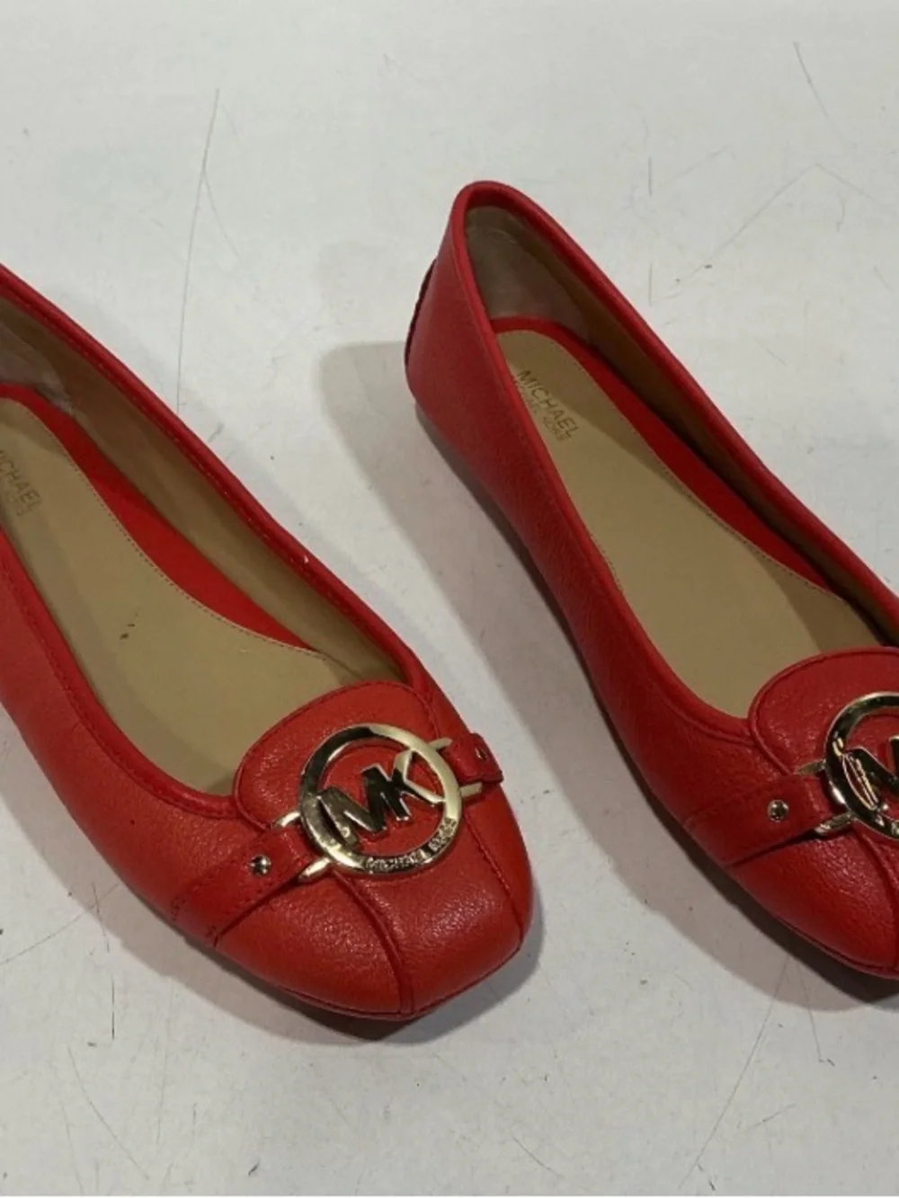 Michael Kors Red Leather MK Logo Driving Flats